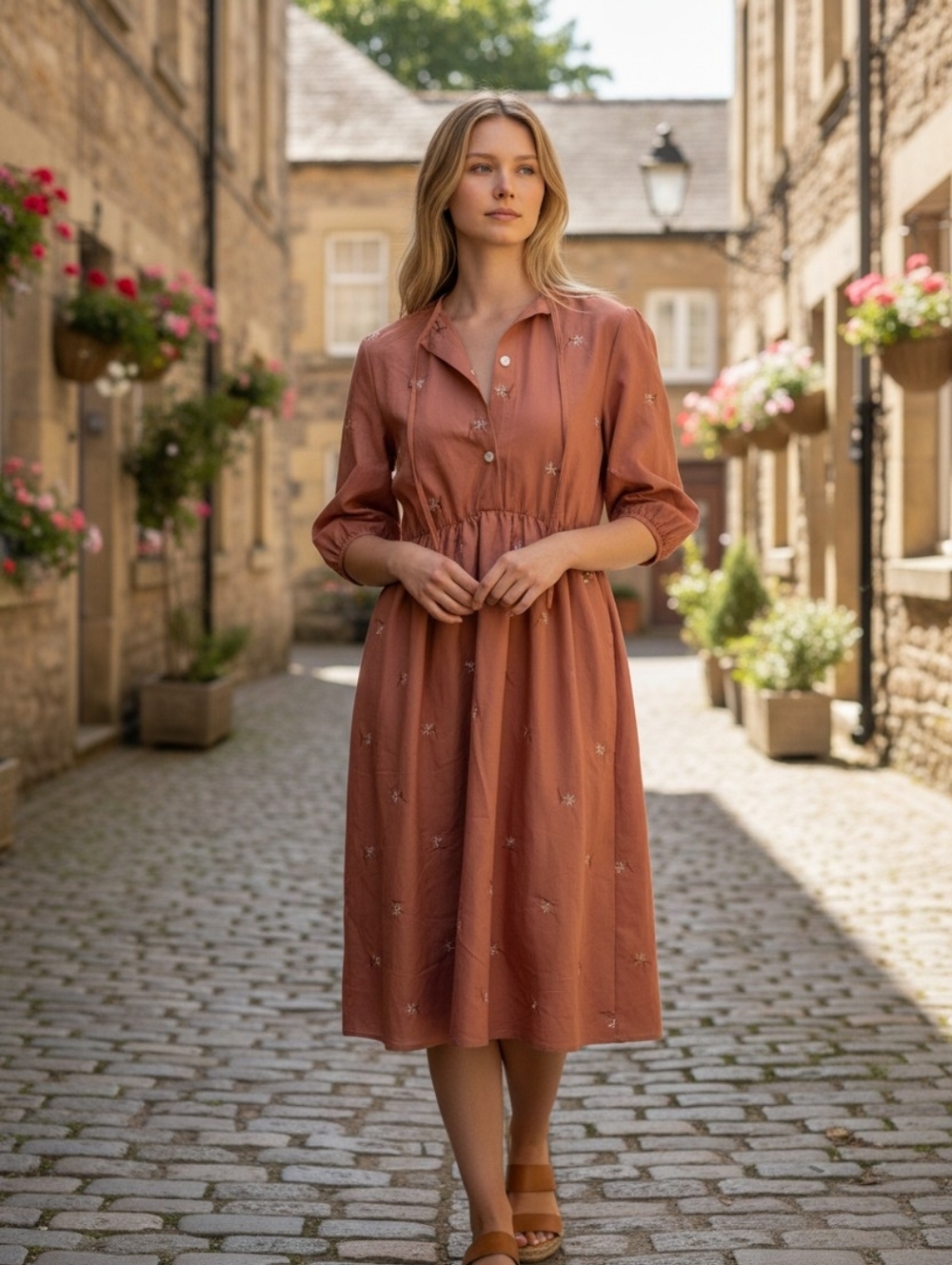 Milkmaid Prairie Dress Cottagecore Puff Sleeve Midi Boho Small